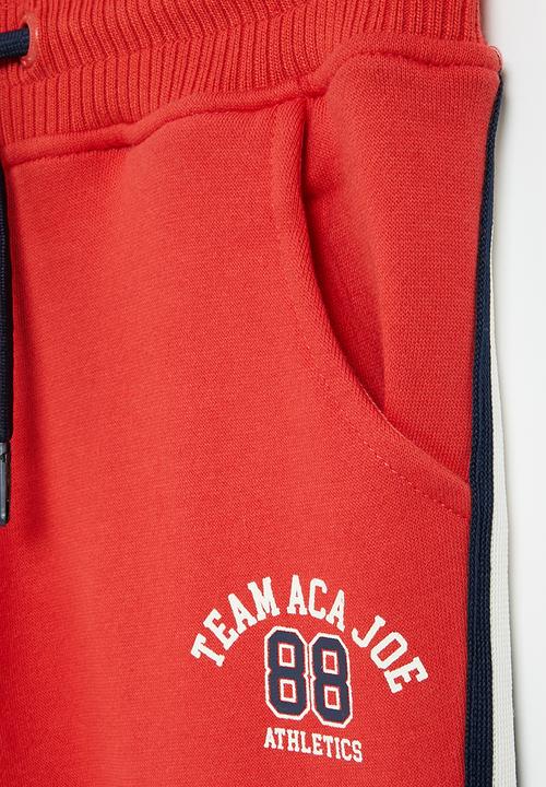 Aca Joe - Aca joe brushed fleece side tape & print jogger - red
