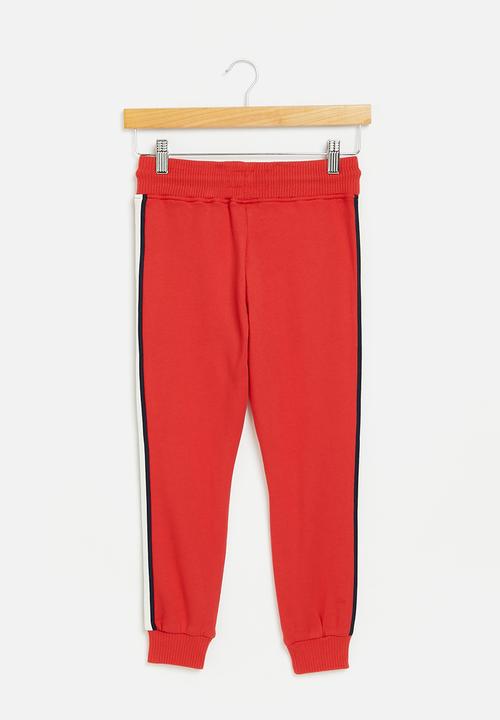 Aca Joe - Aca joe brushed fleece side tape & print jogger - red