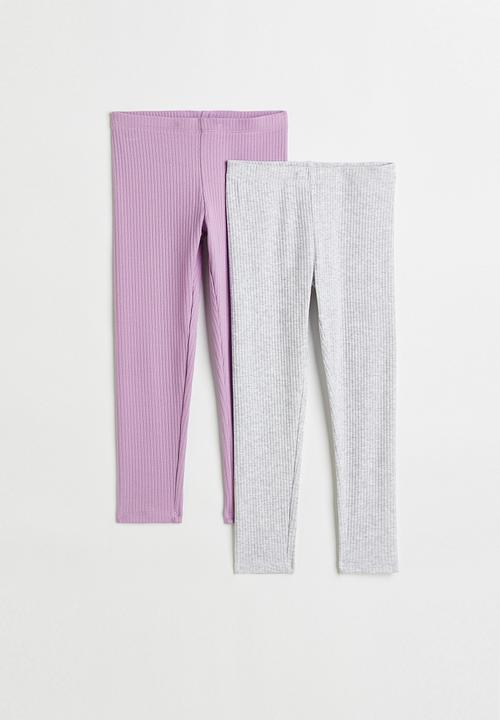 H&M - 2-Pack ribbed leggings - light purple & light grey