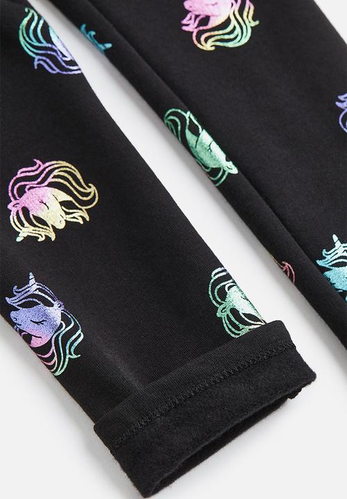 H&M - Brushed-inside leggings - black/unicorns