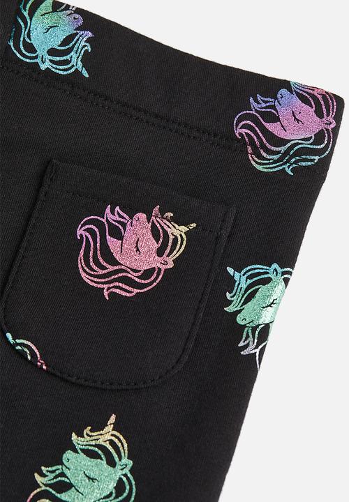 H&M - Brushed-inside leggings - black/unicorns