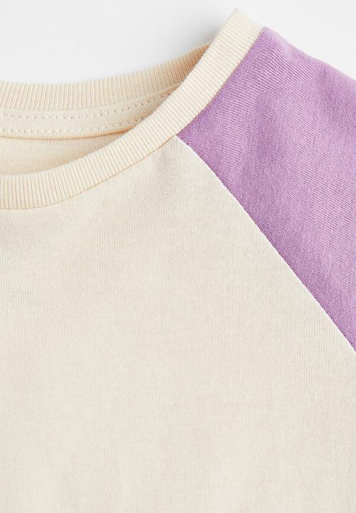 H&M - Long-sleeved cotton top - purple/cream