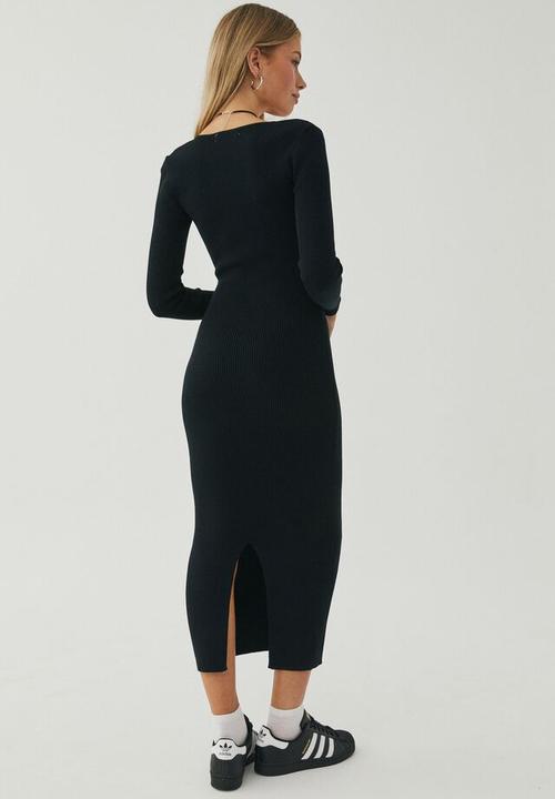 Supré  - Fawn long sleeve midi dress -  black