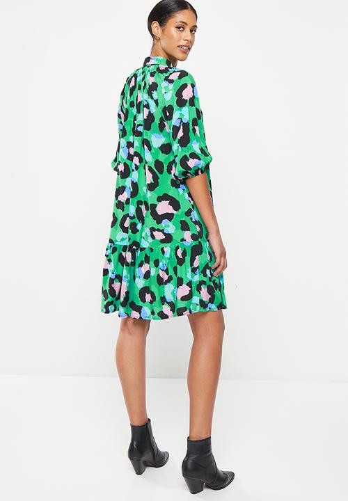 Me&B - Bellow sleeve short shirt dress - opulent animal