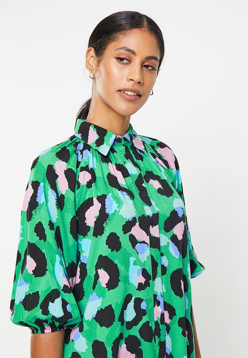 Me&B - Bellow sleeve short shirt dress - opulent animal
