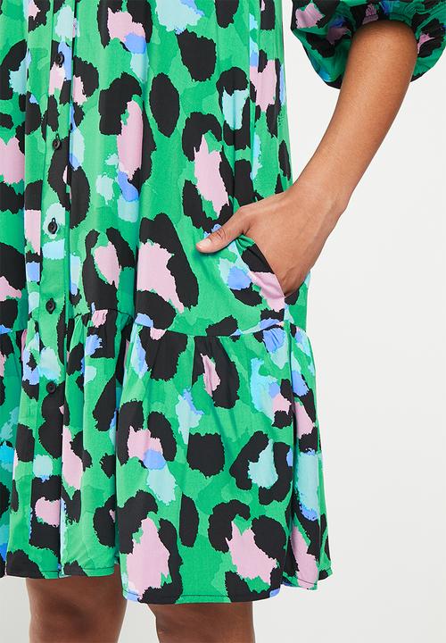 Me&B - Bellow sleeve short shirt dress - opulent animal
