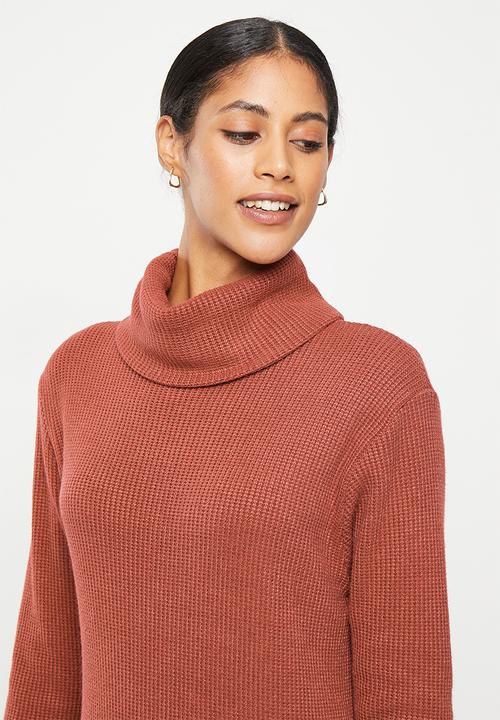Me&B - Poloneck maxi rib knit dress - tobacco