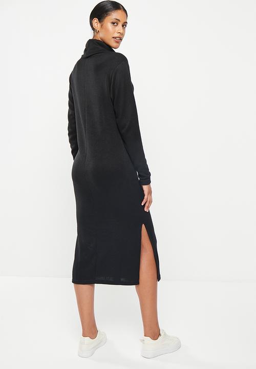 Me&B - Poloneck maxi rib knit dress - black
