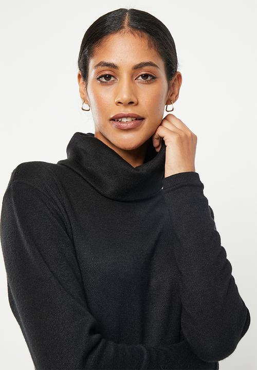 Me&B - Poloneck maxi rib knit dress - black