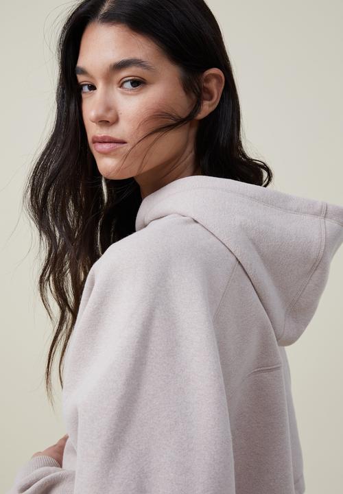 Cotton On -  Plush cropped hoodie - sesame marle