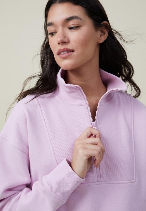 Cotton On - Plush rib half zip - pink lavender