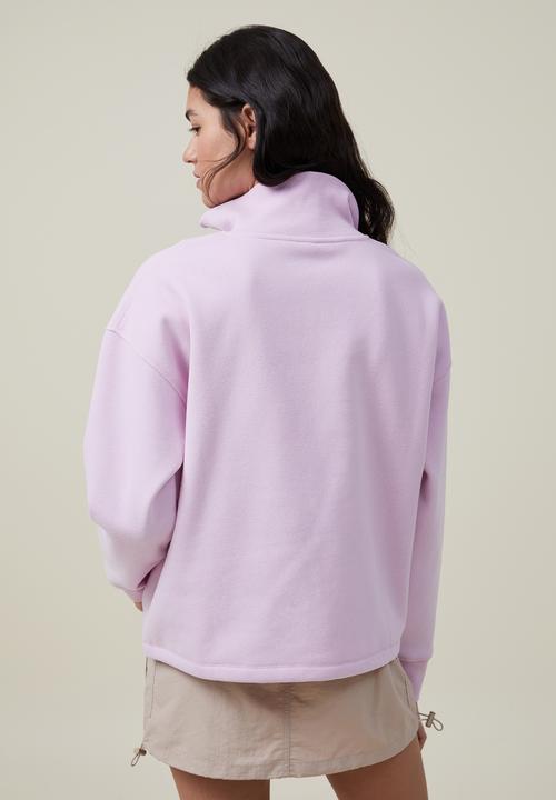 Cotton On - Plush rib half zip - pink lavender