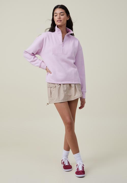 Cotton On - Plush rib half zip - pink lavender