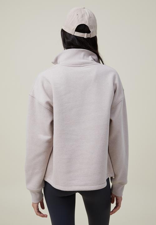 Cotton On - Plush rib half zip - sesame marle
