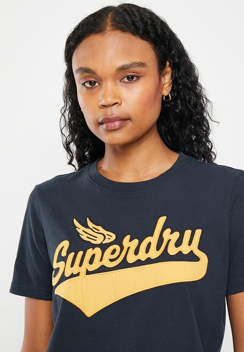 Superdry. - Vintage script style coll tee - eclipse navy