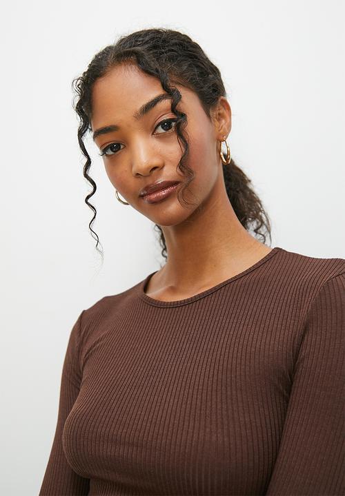 Blake - Side tie ruched top - brown