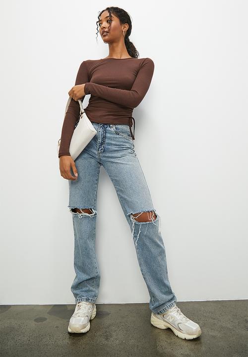 Blake - Side tie ruched top - brown