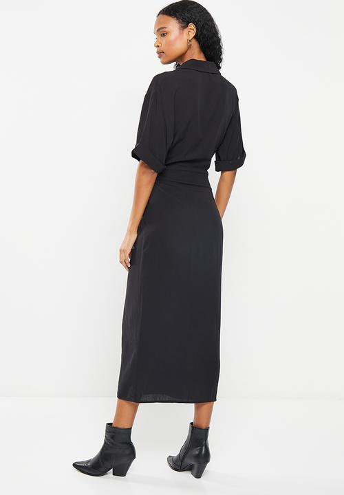 Me&B - Relaxed wrap shirt dress - black