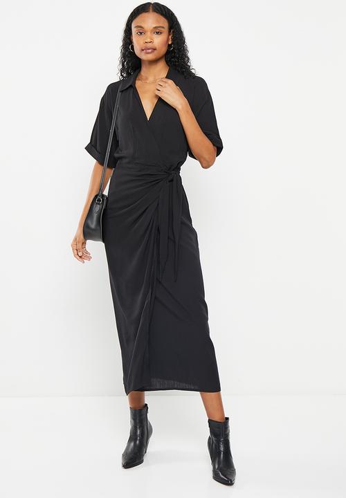 Me&B - Relaxed wrap shirt dress - black