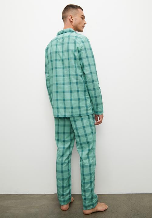 Superbalist - Woven cotton pyjama set - aqua check