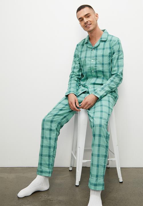 Superbalist - Woven cotton pyjama set - aqua check