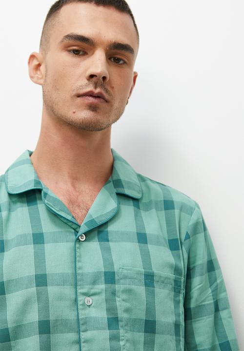 Superbalist - Woven cotton pyjama set - aqua check
