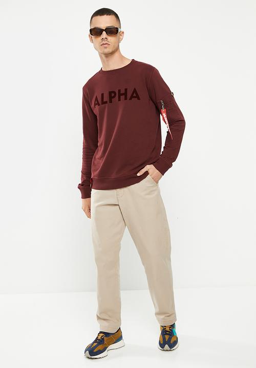 Alpha Industries - Ai flock crew sweat - burgundy