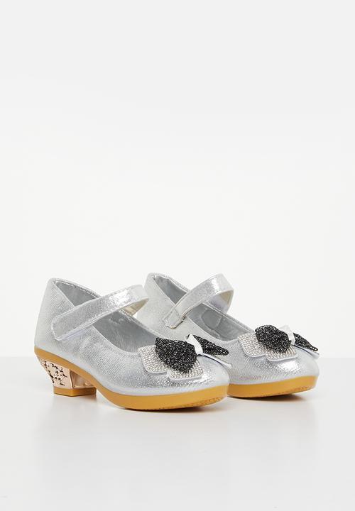 Pop Candy - Girls kitten heel with bow - silver