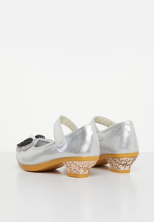 Pop Candy - Girls kitten heel with bow - silver