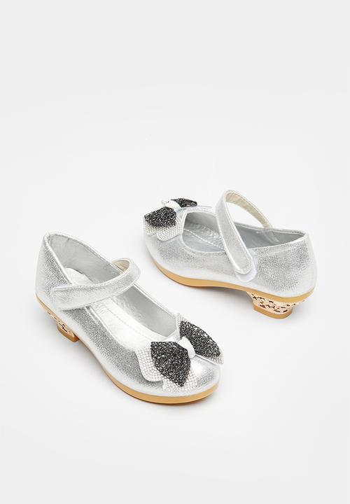 Pop Candy - Girls kitten heel with bow - silver