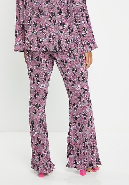 Daisy Street - Printed plisse trousers - cherry print