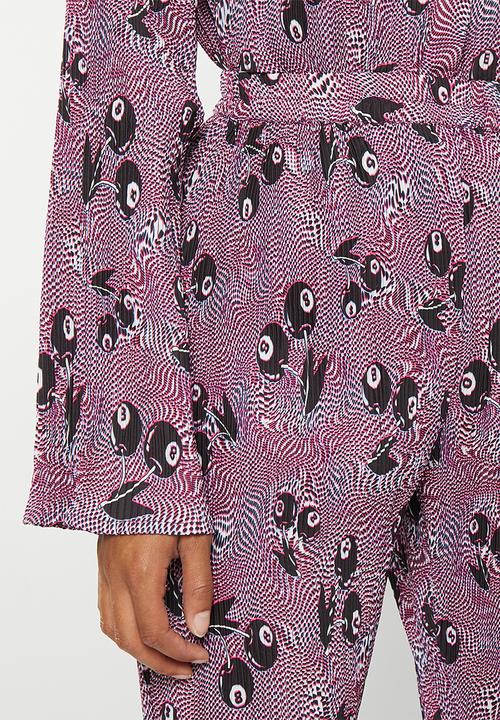 Daisy Street - Printed plisse trousers - cherry print