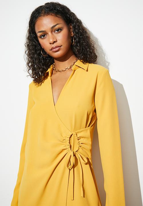 Superbalist - Wrap dress with drawstring detail - ochre
