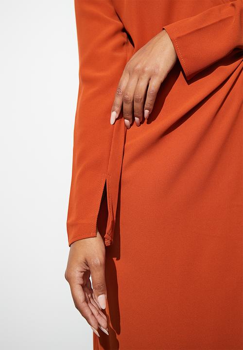 Superbalist - Wrap dress with drawstring detail - rust