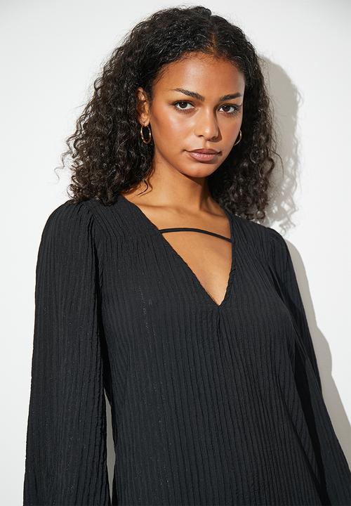 Superbalist - Drop waist balloon sleeve midi dress - black