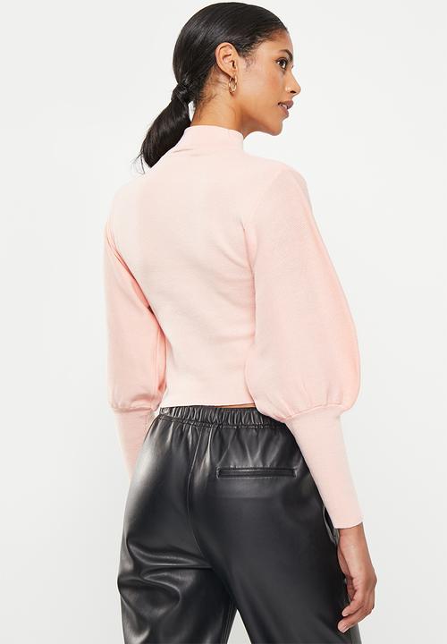 dailyfriday - Blouson sleeve high neck top - light pink