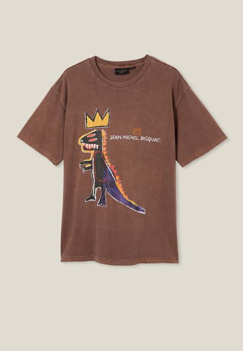 Cotton On - Basquiat loose fit t-shirt - lcn bsq woodchip & dinosaur