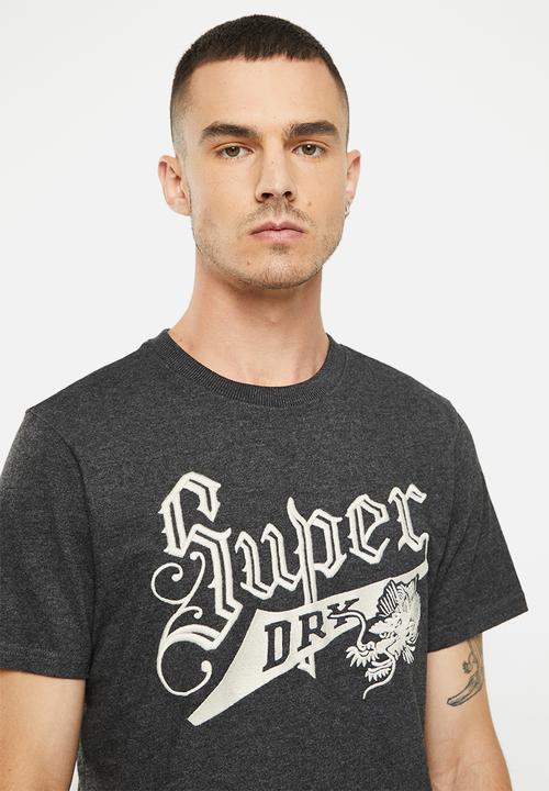 Superdry. - Vintage script style coll tee - charcoal marl
