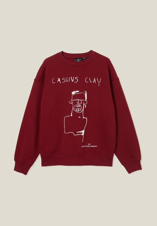Cotton On - Basquiat oversized crew sweater - lcn bsq crimson/basquiat - cassius c