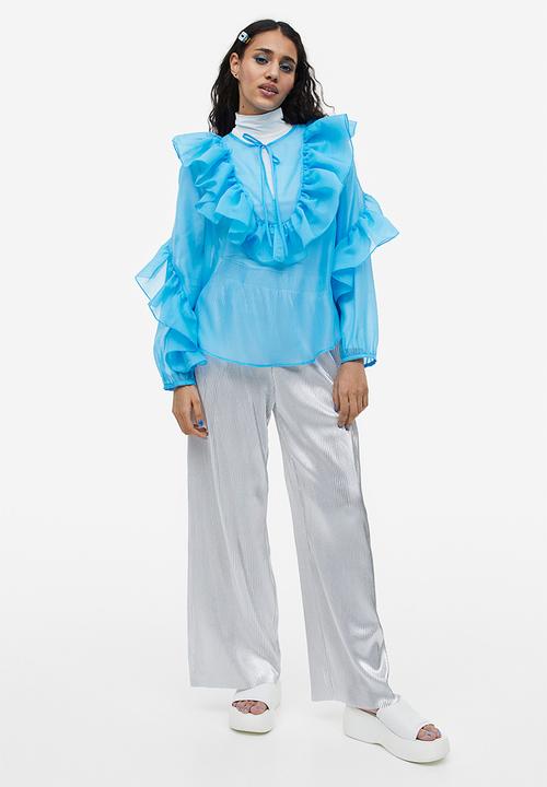 H&M - Flounced organza blouse - sky blue