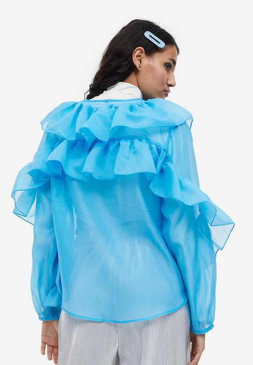 H&M - Flounced organza blouse - sky blue