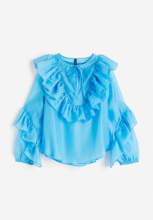 H&M - Flounced organza blouse - sky blue