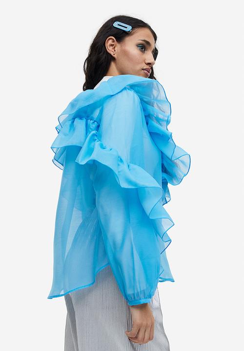 H&M - Flounced organza blouse - sky blue