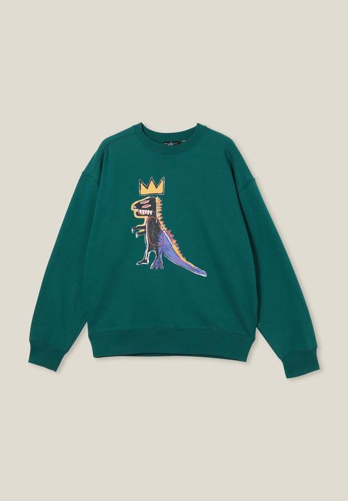Cotton On - Basquiat oversized crew sweater - lcn bsq evergreen/basquiat - dinosau