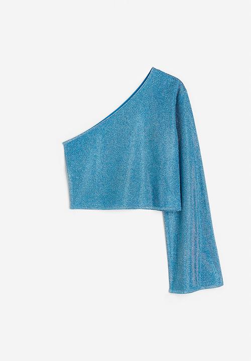 H&M - Glittery one-shoulder top - blue/glittery