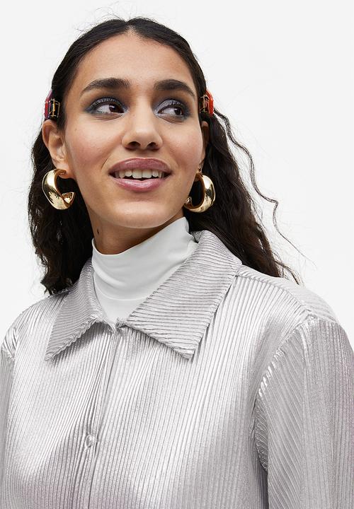 H&M - Shimmering metallic pleated shirt - silver-coloured