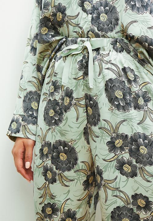 edit - Long sleeve sleep shirt & pant set - sage bloom
