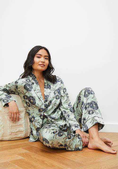 edit - Long sleeve sleep shirt & pant set - sage bloom