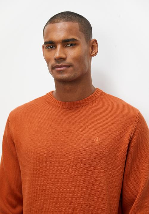 Lark & Crosse - Enzyme washed regular fit textured knit - burnt orange