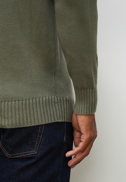 Lark & Crosse - Enzyme washed regular fit textured knit - olive